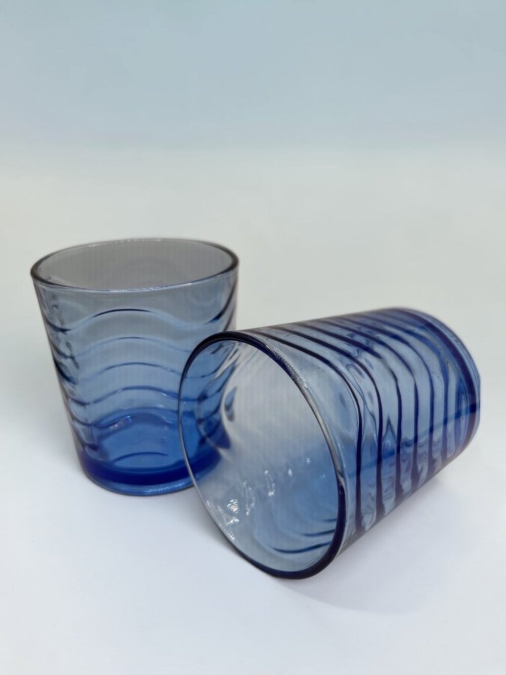 Cobalt Blue Glass Tumbler Set Of 2 With Wave Pattern 8 Oz Made In Indonesia